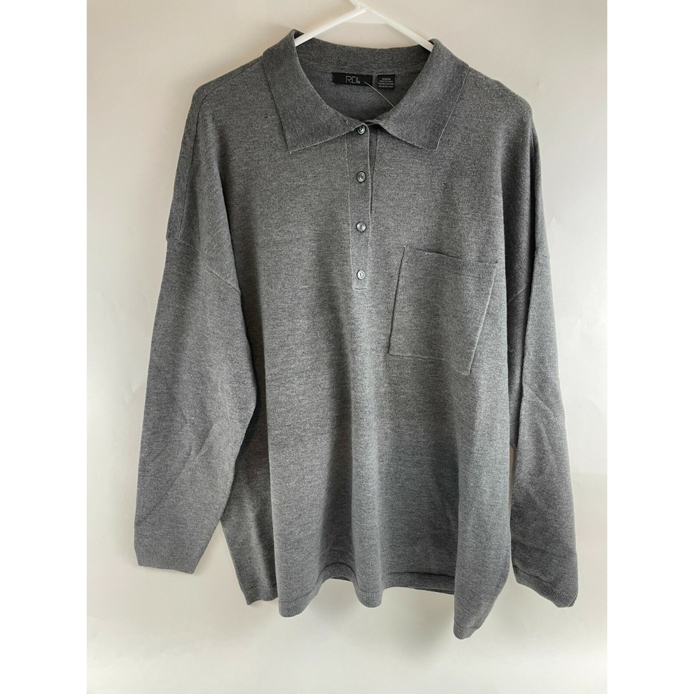 RDI Sweater Women's Size Medium Gray Polo Oversized 1/4 Button Up w/ Pocket NWT!